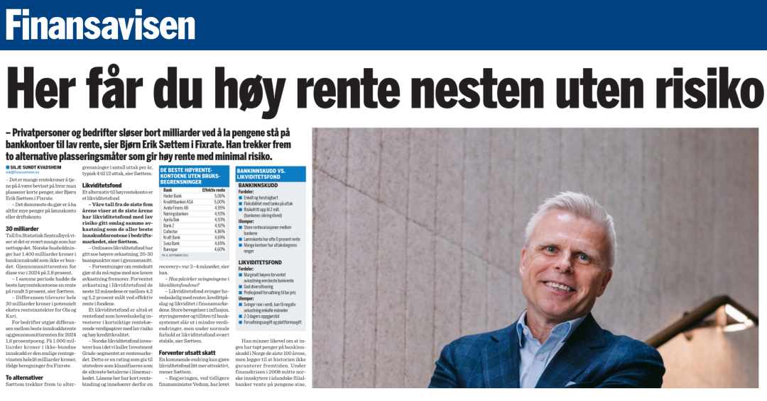 Finansavisen: Her får du høy rente nesten uten risiko