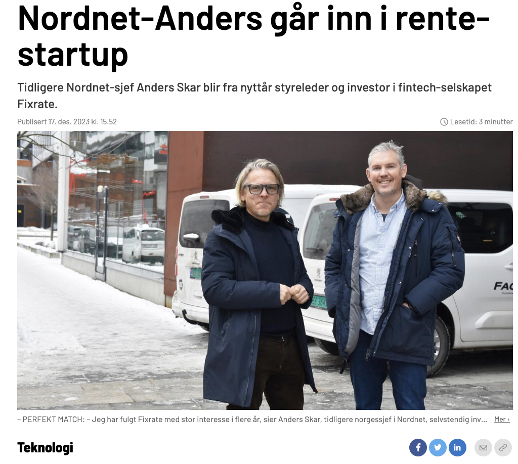 Finansavisen: Nordnet-Anders går inn i rente-startup